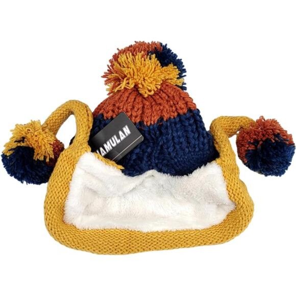 Women Winter Beanie Hat Peruvian Ear Flap Fleece Knit Ski Snow Hat 3 Pom Pom - Picture 2 of 7